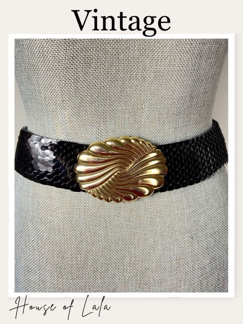 Vintage black gold tone belt stretchy